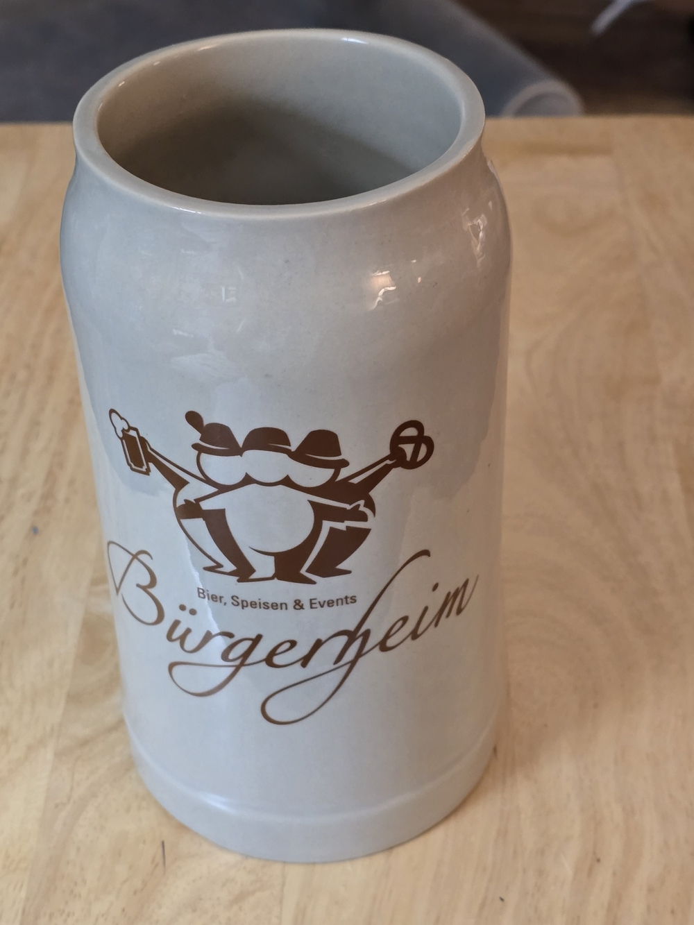 Bürgerheim – Bier, Speisen & Events" ceramic stoneware beer mug, or Bierkrug 1L